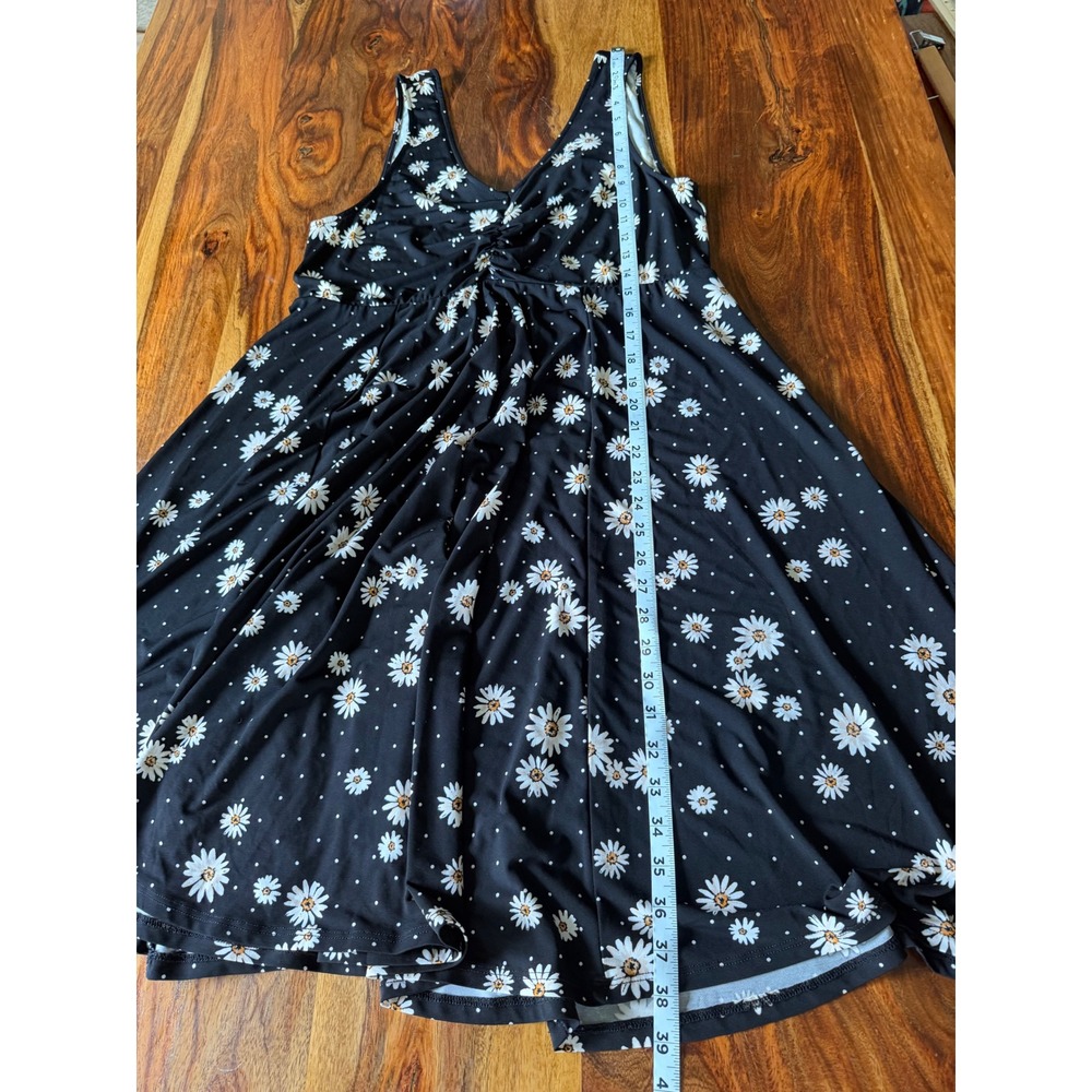 Torrid Black Daisy Polka Dot Sleeveless Skater Dress Womens 1 Plus Sunflower - Picture 9 of 11